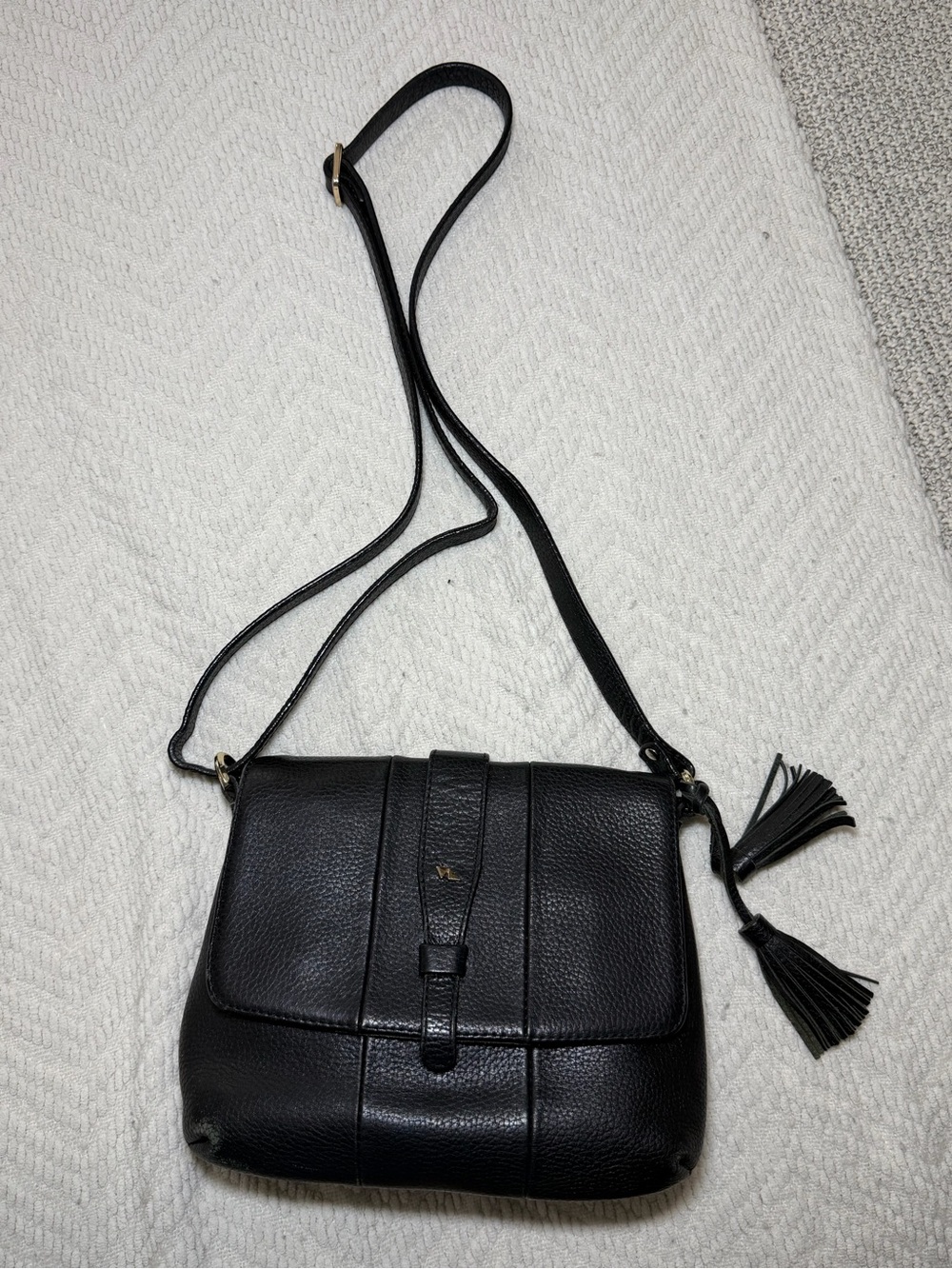 MASHAD premium leather Black  Crossbody Bag with Tassel Detail
